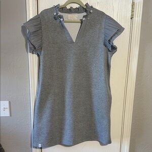 Simply Southern Gray Blouse with Pleated Sleeves